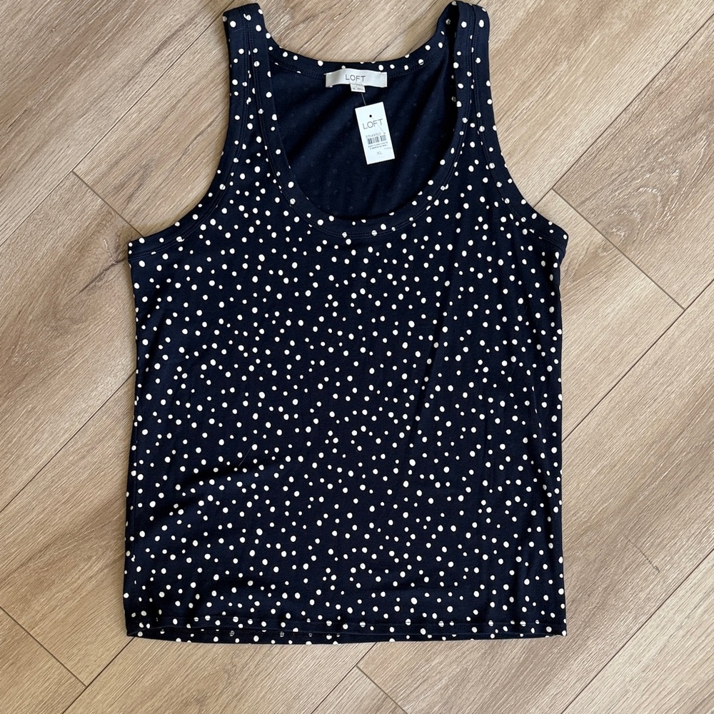 LOFT Navy Polka Dot Scoop Neck Tank
